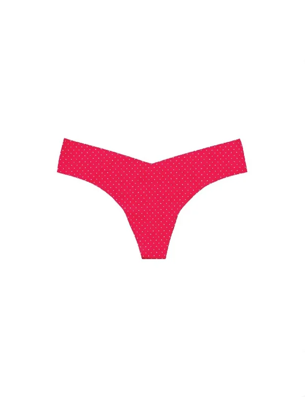 Women's Vacation Clothes Women's Printed Low Rise Thong In Pink Polka Dot