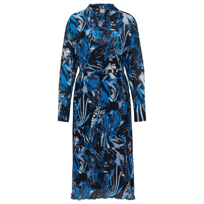 Hot Trends Seasonal-print dress with belt and V neckline