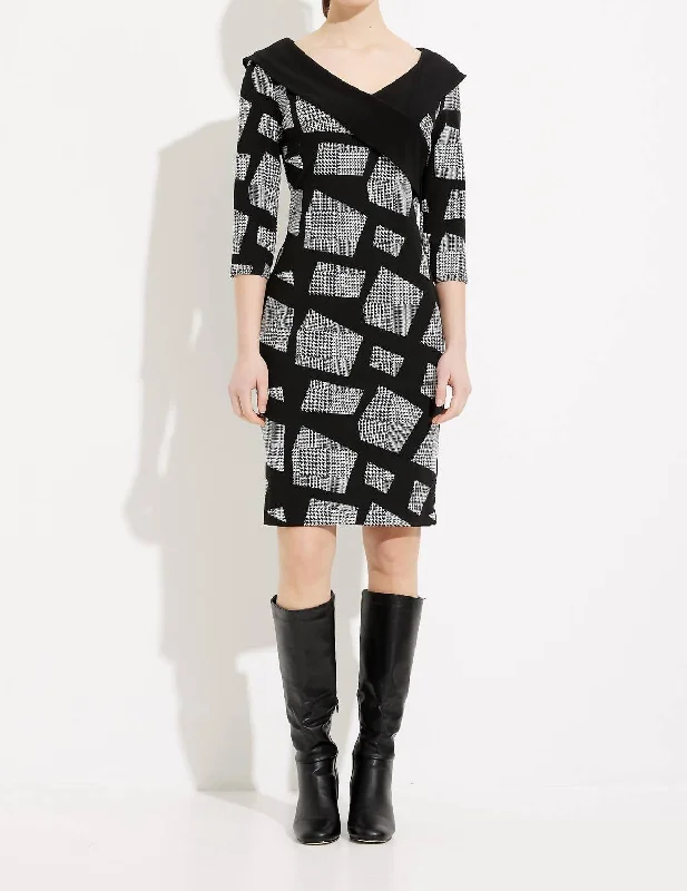 Trendy Attire For Her Faux Leather Printed Dress In Black/white