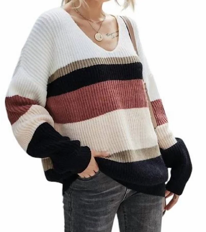 Women's Clothing For Outdoor Activities Harriet Striped V-Neck Sweater In Black Multi