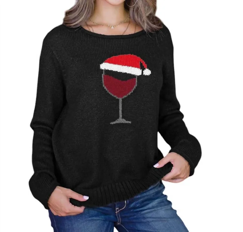 Affordable Women's Apparel Santa Wine Sweater In Black