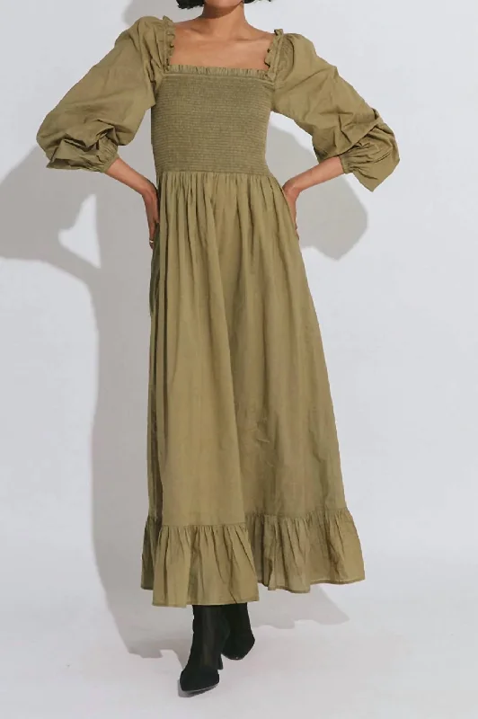 Laid-Back Elegance Lennox Ankle Dress In Olive