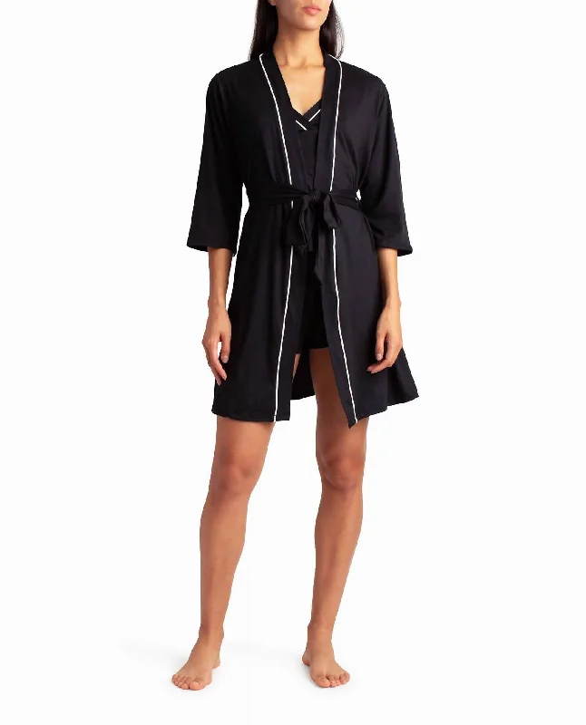 Women's Clothing Outfit Set Peached Jersey Three-Piece Sleepwear Set In Black