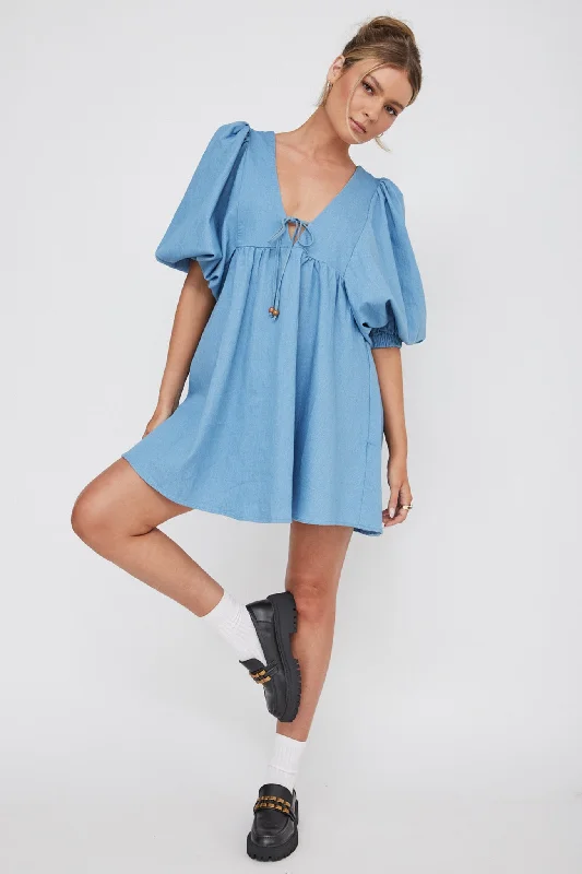 Fashion Sale New Haven Puff Sleeve Swing Dress Denim