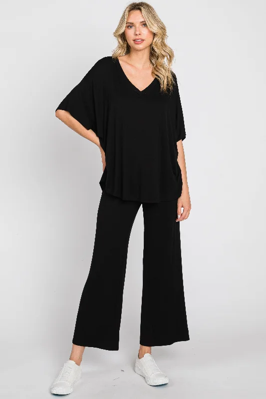 Affordable Women's Clothes Black Cropped Pant Set