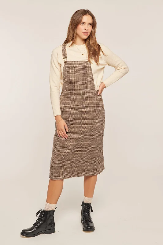 Popular Collection The Amantha Plaid Overall Dress in Brown