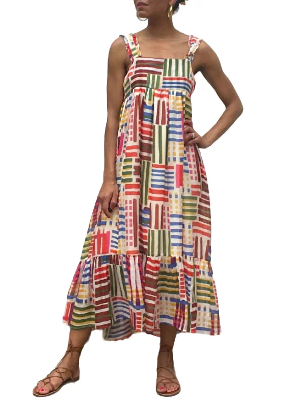 Trendy Street Style Attire Mabel Tiered Print Dress In Brown Multi