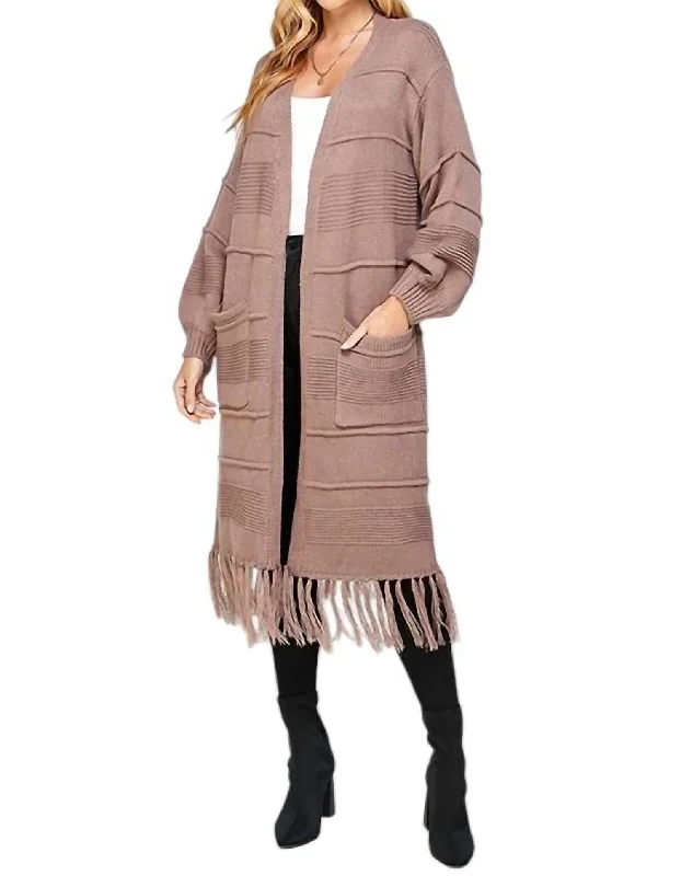 Sustainable Women's Clothing Emilia Oversized Tassel Trim Cardigan In Mocha