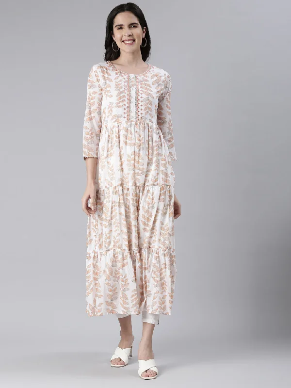 Effortless Chic Apparel Neeru's Peach Maxi Casual Printed Dresses