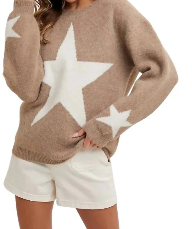 Women's Professional Apparel Aubrey Star Print Sweater In Latte