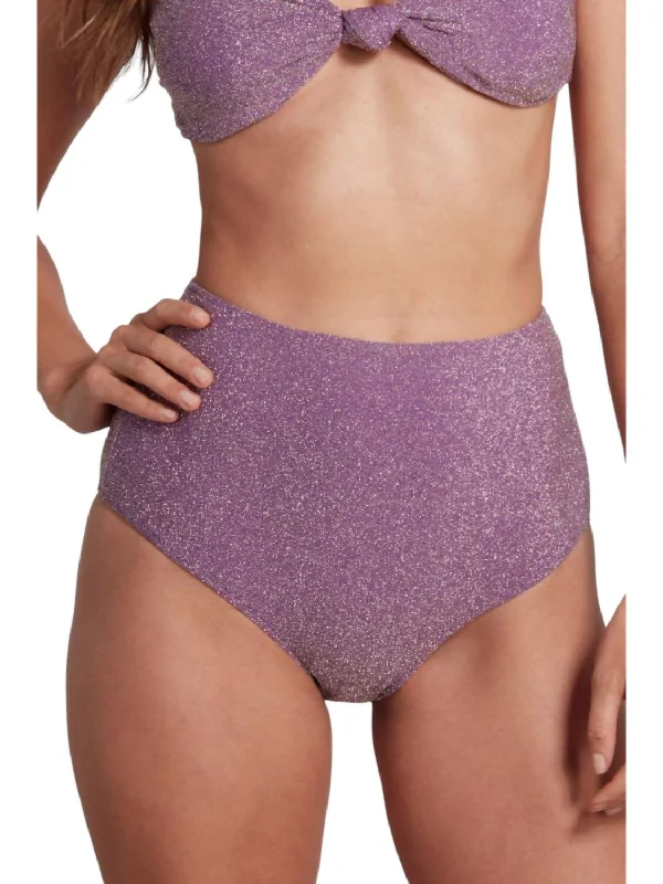 Women's Vintage-Inspired Outfit Claire High Waist Bikini Bottom Lurex In Lilac