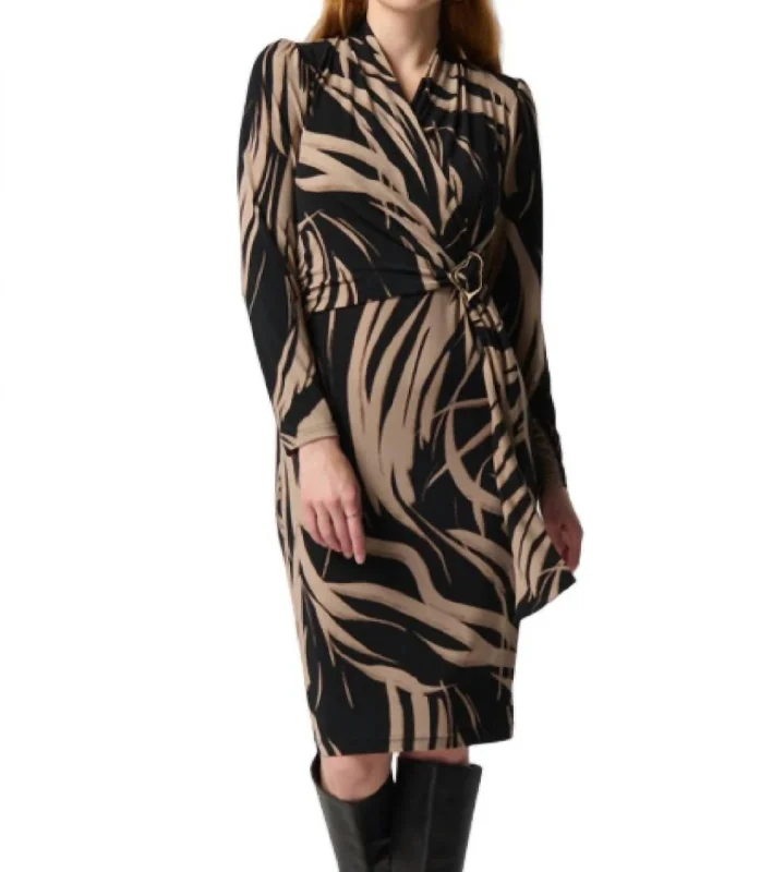 Stylish Basics Abstract Print Dress In Black Latte