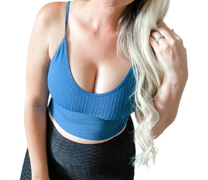 Women's Apparel Seamless Strappy Crop Top Bralette In Teal