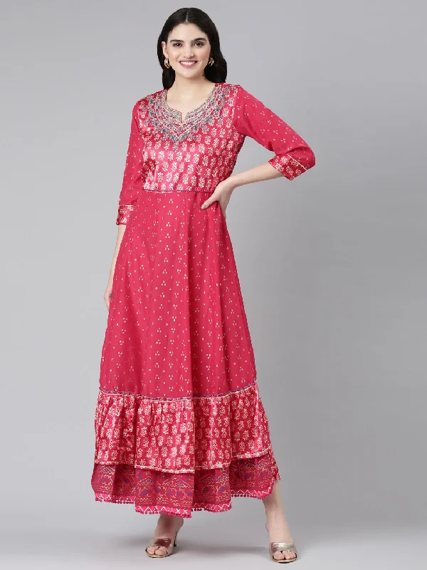 Snag Fabulous Fashion Bargains Neeru's Pink Straight Casual Printed Dress