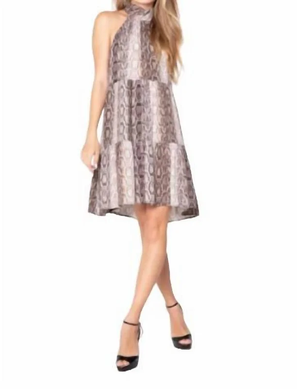 Exclusive Sale Halter Snake Print Dress In Brown