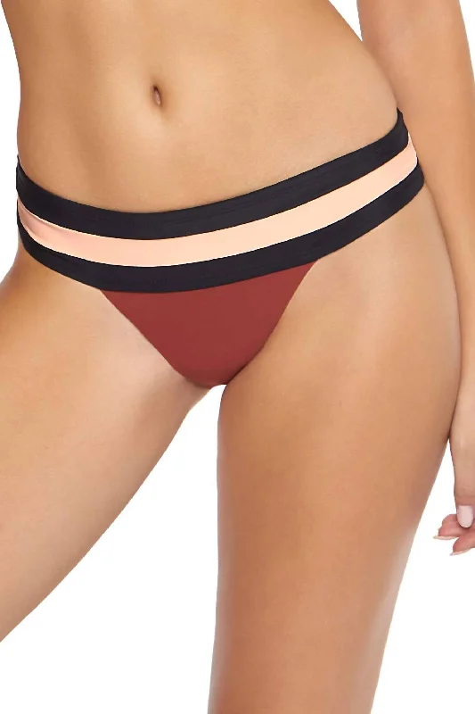 Fashionable Women's Casual Apparel Papaya Banded Colorblock Low Rise Full Cut Bikini Bottoms In Multicolor