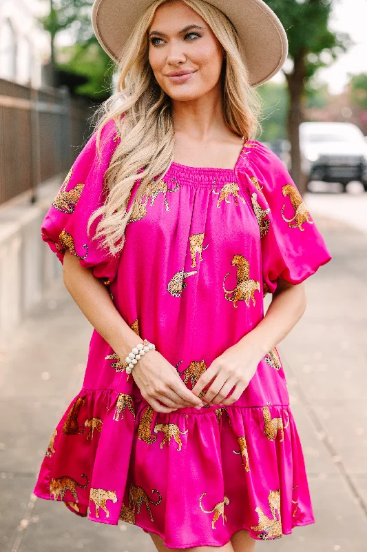 Stylish Savings Ready For The Day Fuchsia Pink Cheetah Print Dress