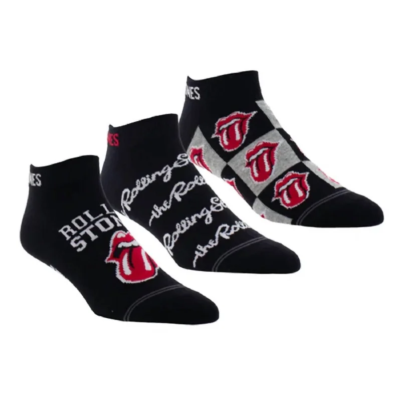 Women's Comfortable Lounge Garments Unisex - Rolling Stones Collegiate Tongues Liner Socks - 3 Pair In Black