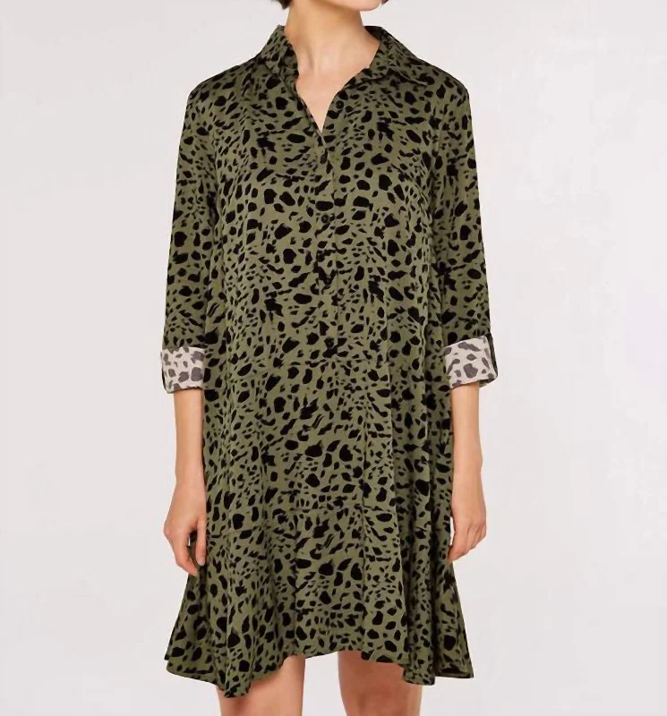 Trend Setting Wardrobe Paint Splash Print Dress In Olive Green