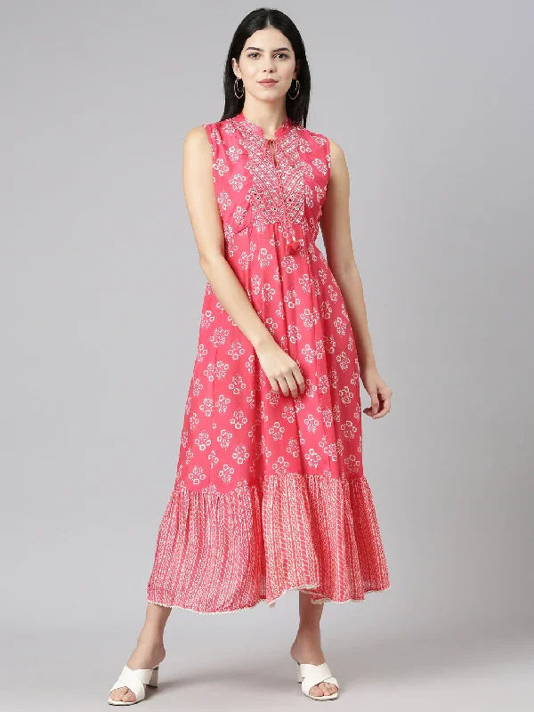 Trend Forward Threads Neeru's Pink Straight Casual Printed Dress