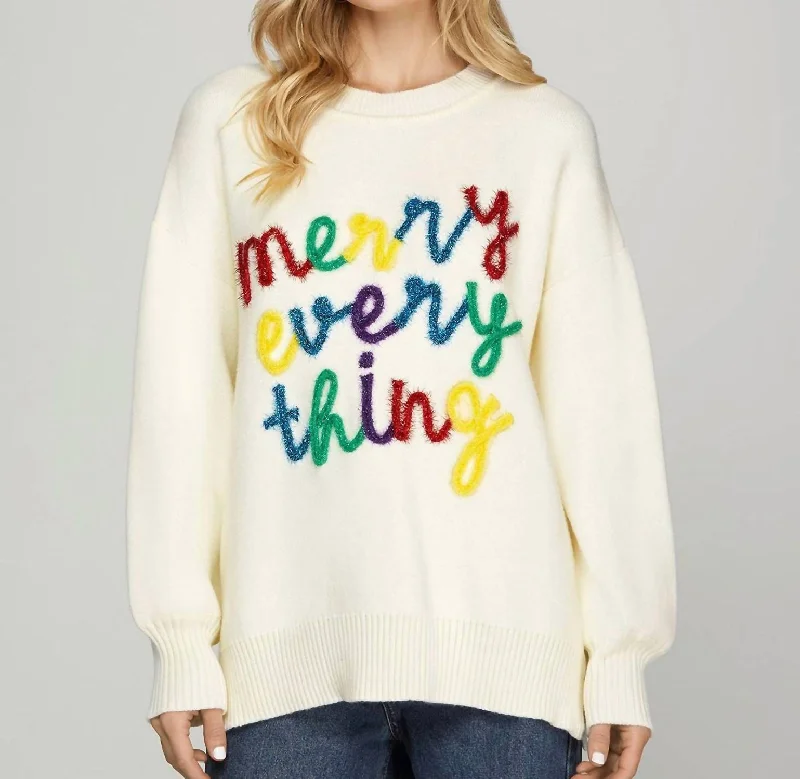 Women's Stylish Professional Garments Merry Everything Sweater In White