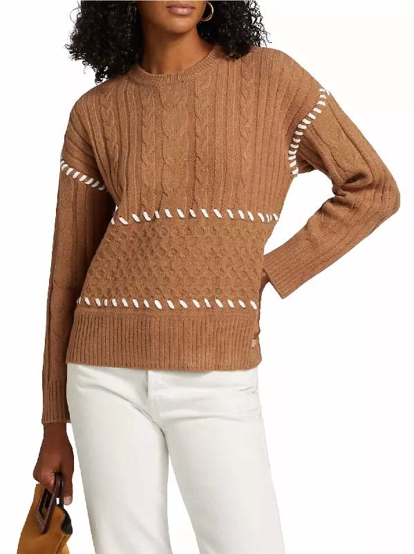 Women's Weekend Outfit Whipstitch Long Sleeve Sweater In Antique Oak