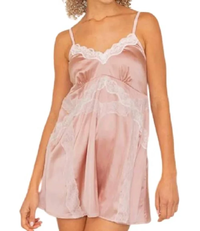 Stylish Women's Clothing Satin Lace Slip Dress In Pink