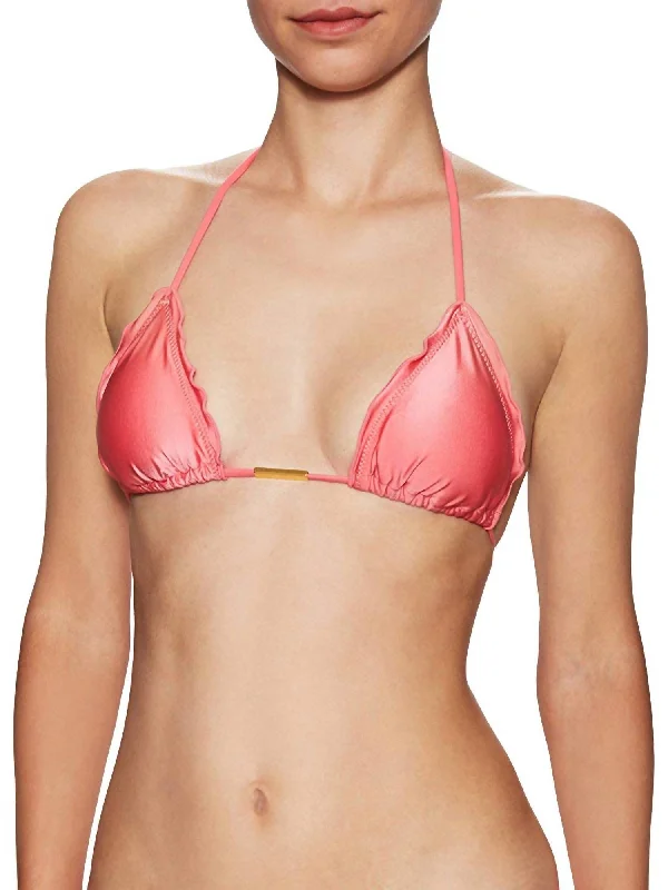 Women's Casual Outfit Women's Ripple Tri Cup Halter Tie Strap Bikini Top In Guava Pink