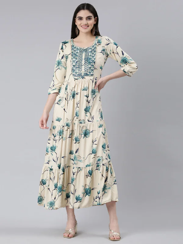 Budget Friendly Fashion Neeru's Blue Straight Casual Printed Dress