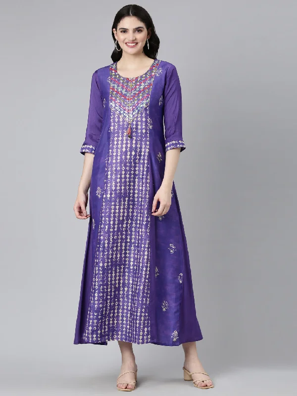 Everyday Basics Neeru's Purple Straight Casual Printed Dress