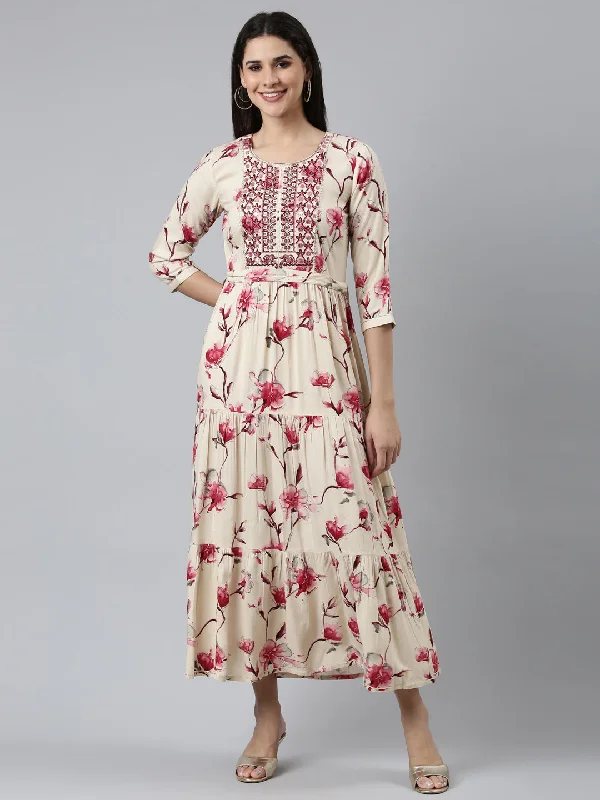 Urban Femme Streetwear Neeru's Pink Straight Casual Printed Dress