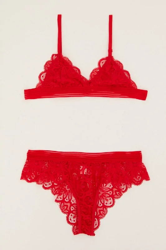 Chic Clothes For Women Red Lace Lingerie Set