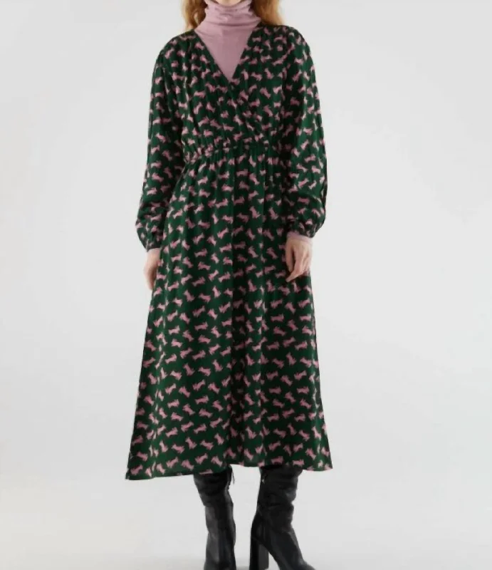 Minimalist Style Rabbit Print Dress In Green/pink