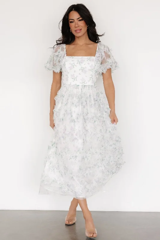 Holiday Special Offers Kiera Ruffle Dress | Off White + Lavender