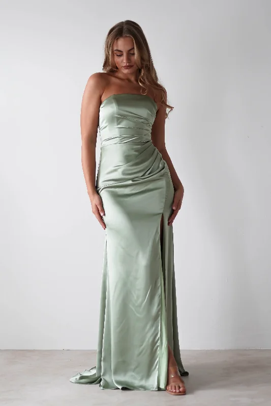 Women's Comfy Attire For Lounging Melanie Soft Satin Maxi Gown | Sage