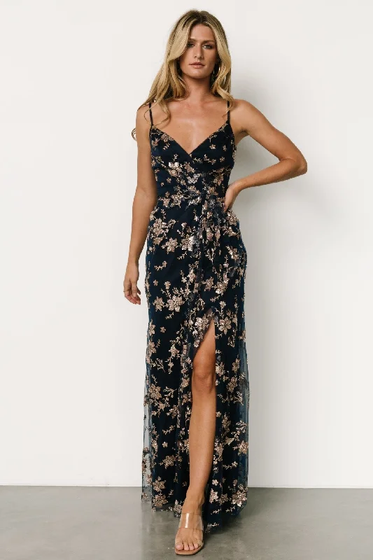 Fashion-Forward Women's Clothing Marcia Sparkle Gown | Navy + Rose Gold