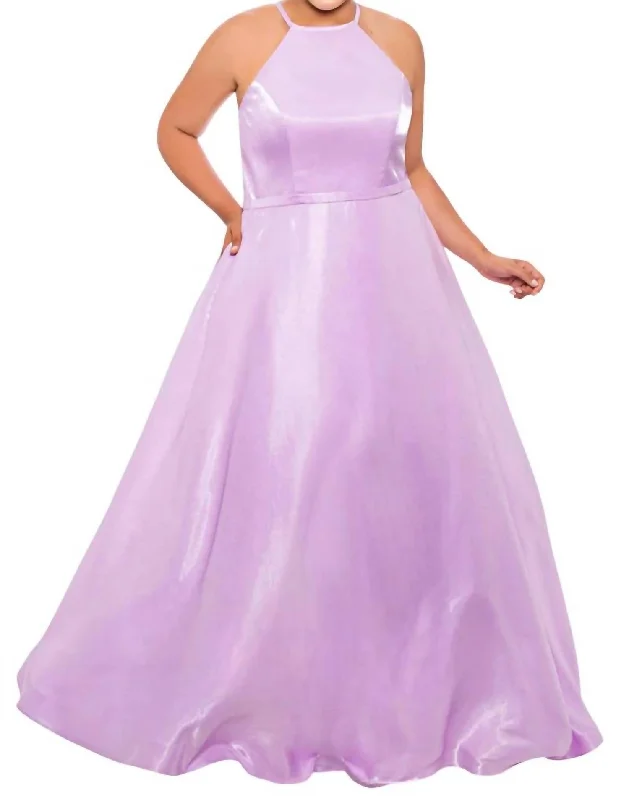 Affordable Women's Clothing Sale Online Satin Halter A-Line Gown In Lilac