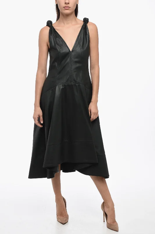 Women's Effortless Casual Outfit Bottega Veneta Leather Dress With Knot Details