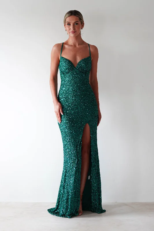 Trendy Boutique Online Clarisse Bodycon Sequin Gown | Emerald Green