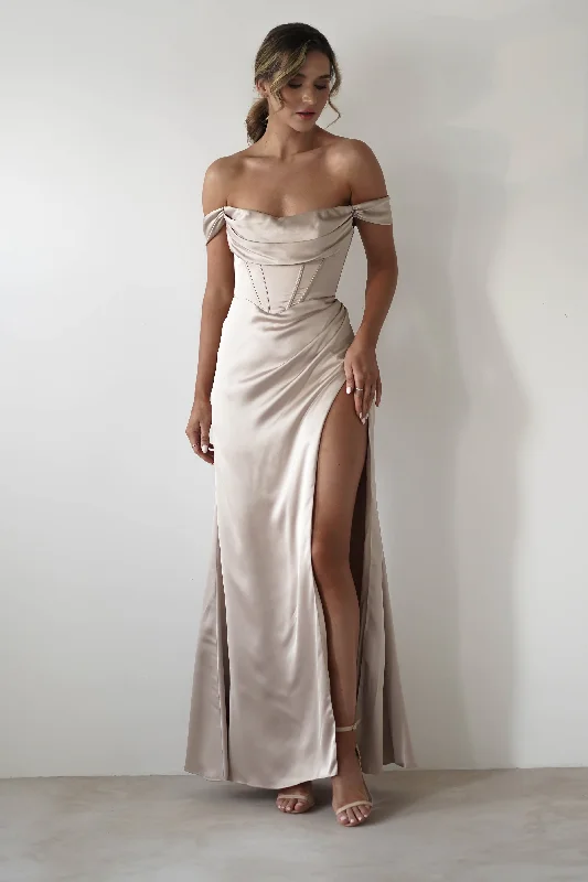 Women's Formal Apparel Dionne Soft Coset Maxi Gown | Champagne