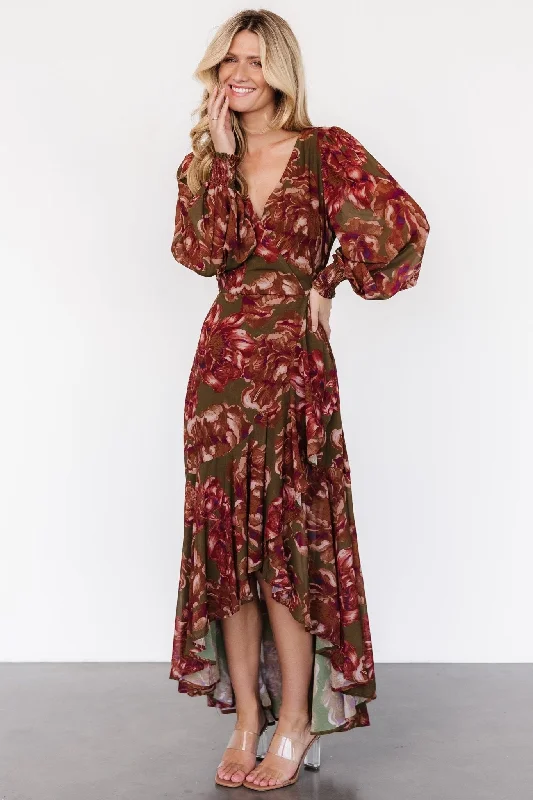 Women's Date Night Outfit Maryana Ruffle Dress | Olive Floral