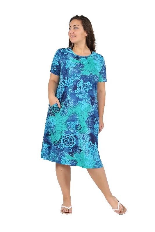 Affordable Women's Outfit La Cera Plus Size Blue Floral Print A-Line Dress