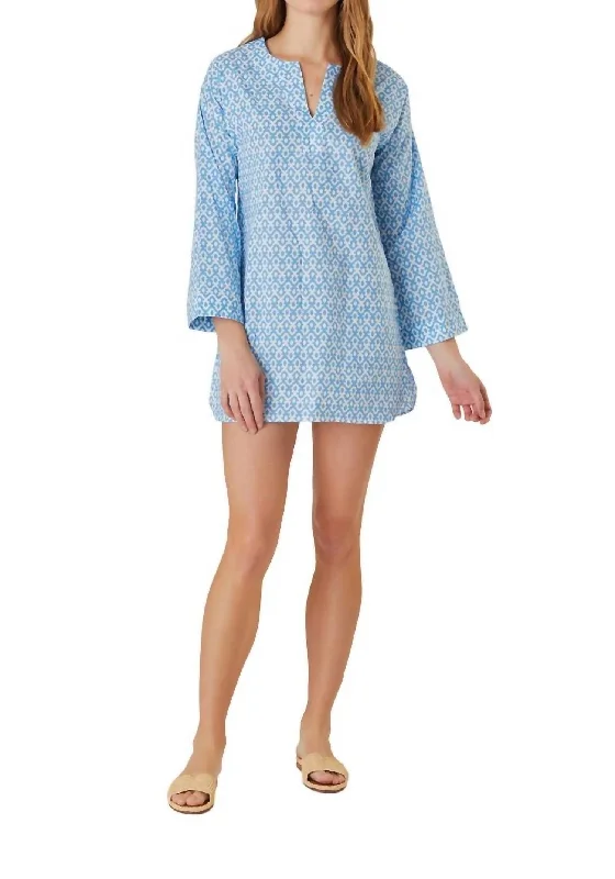 Women's Work Apparel Mini Kaftan Dress In Seaside Blue