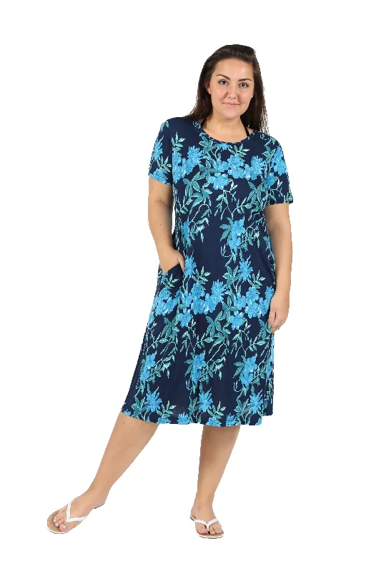 Formal Outfit For Women La Cera Plus Size Navy Floral Print A-line Dress