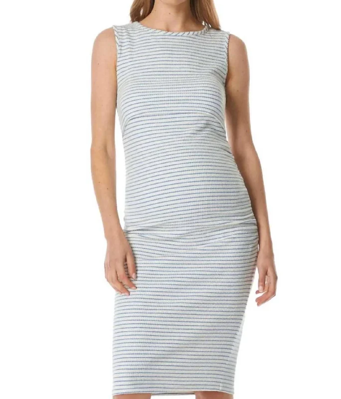 Women's Clothes Online Shopping Honor Ruched Tank Dress In Blue Striped