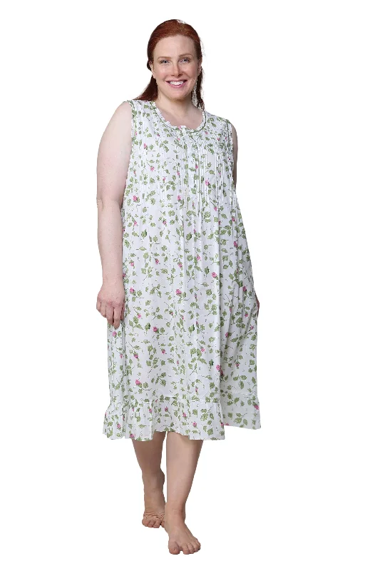 Workwear Fashion for Women La Cera Sleeveless Rose Vine 100% Cotton Gown - Plus Size