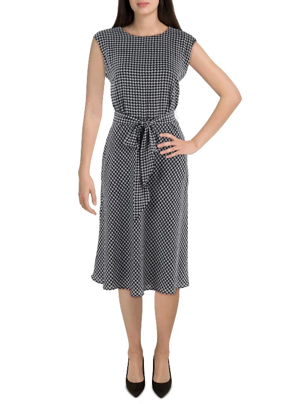 Women's Workout Clothing Womens Houndstooth Knee-Length Wear To Work Dress