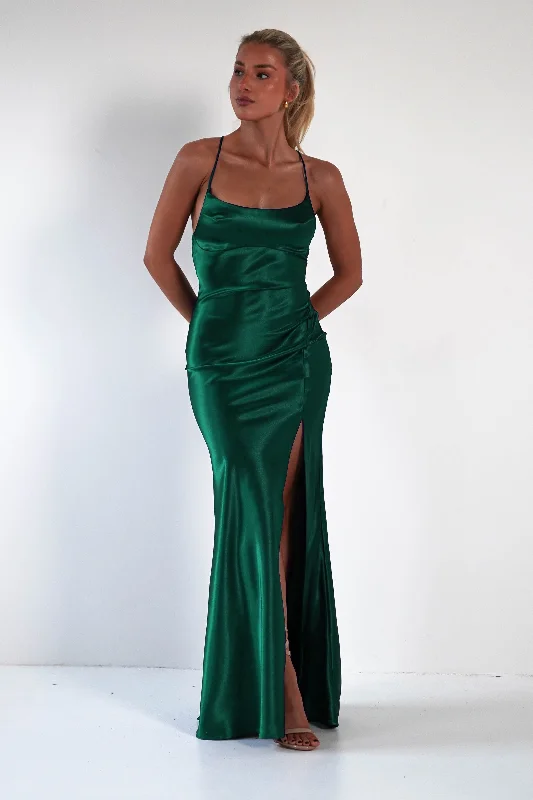 Women's Elegant Clothing Sets Celinee Satin Maxi Gown | Emerald Green