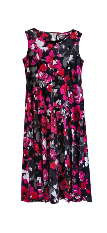 Women's Activewear Attire Pink & Red Floral Panel Tank Dress In Multi