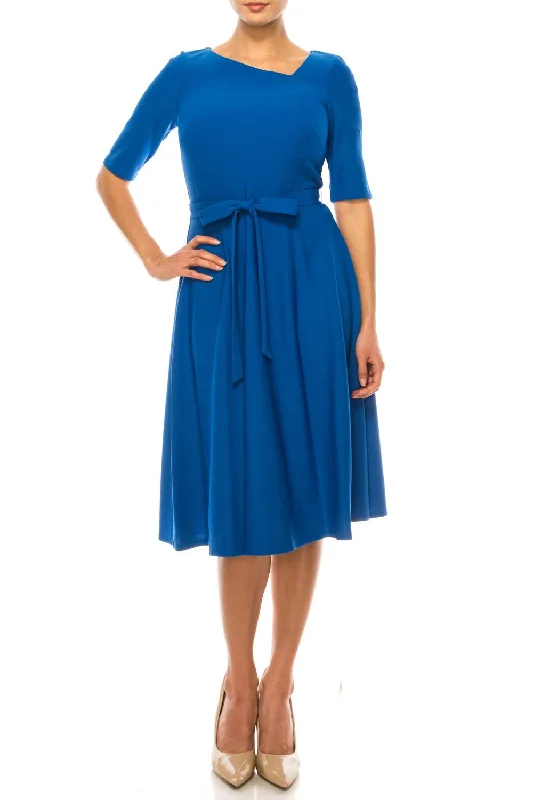 Women's Evening Garments Asymmetrical Neckline A-Line Dress In Azure